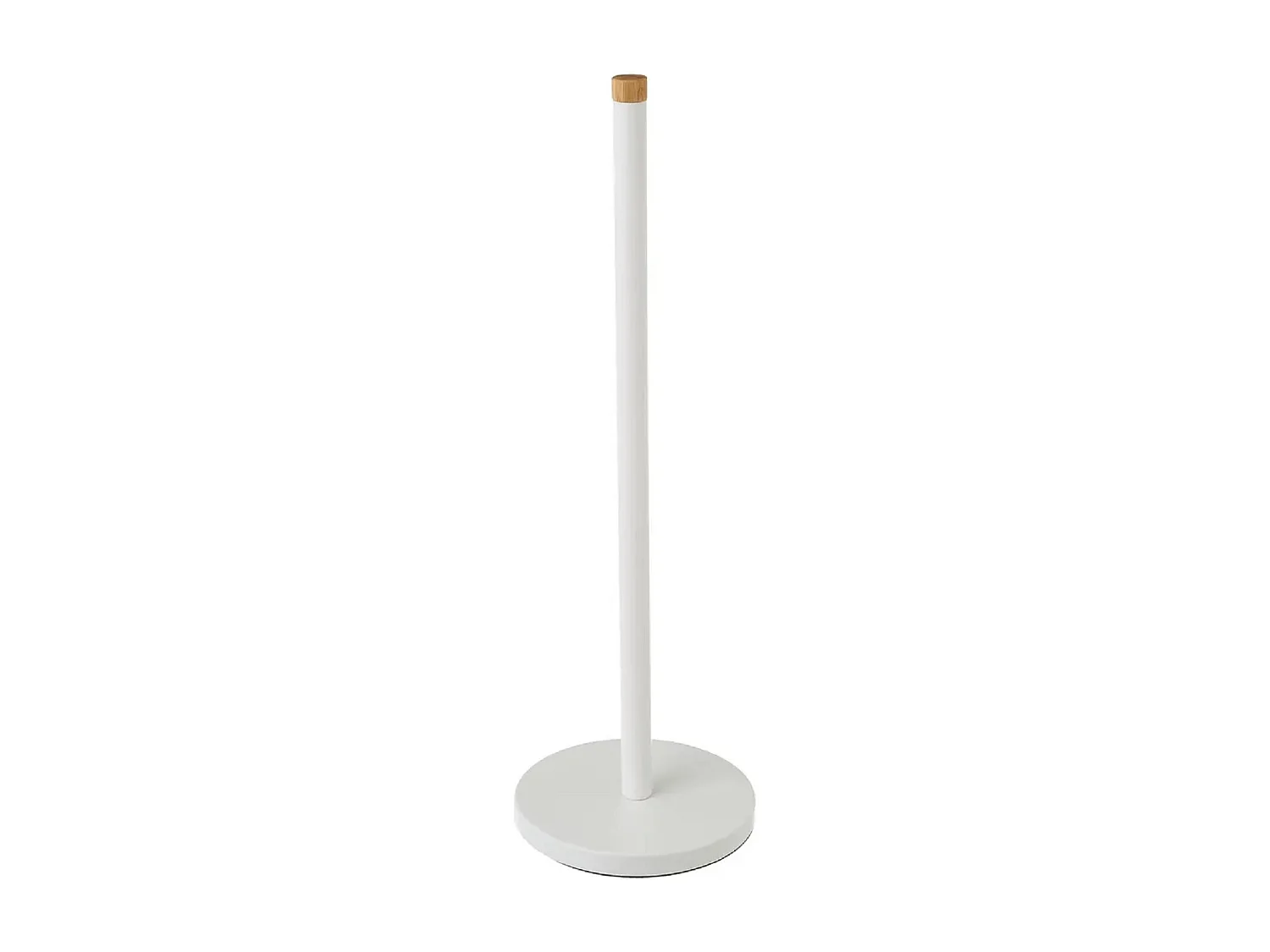Porte papier wc, porte-rouleau de papier toilette sur pied en métal / bambou coloris blanc - Longueur 15 x Profondeur 15 x Hauteur 47 cm