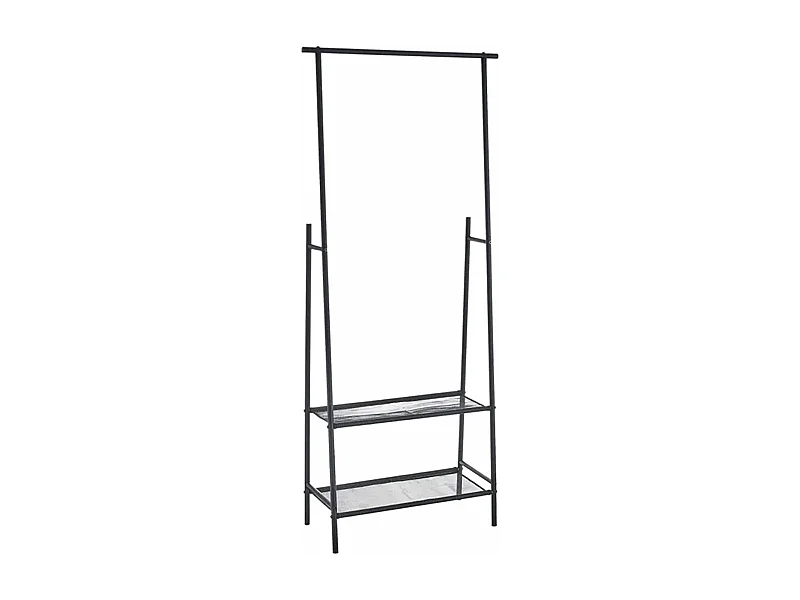 Porte-manteau, portant à vêtement avec 2 étagères coloris noir - Longueur 70,50 x Profondeur 30,50 x Hauteur 165 cm