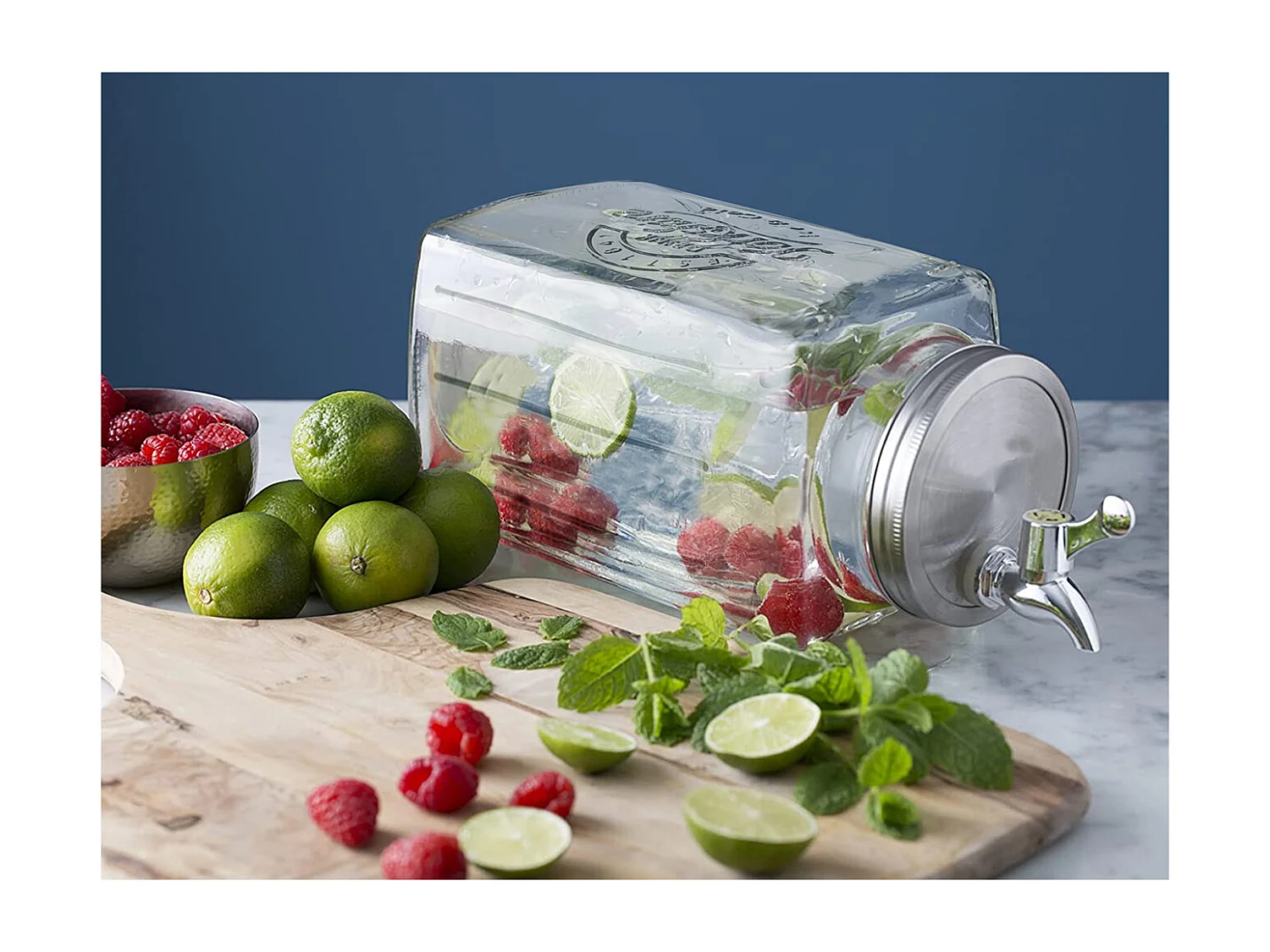 Distributeur de boissons en verre 3L,pot transparent avec robinet en acier inoxydable,récipient à jus limonade glacée avec couvercle