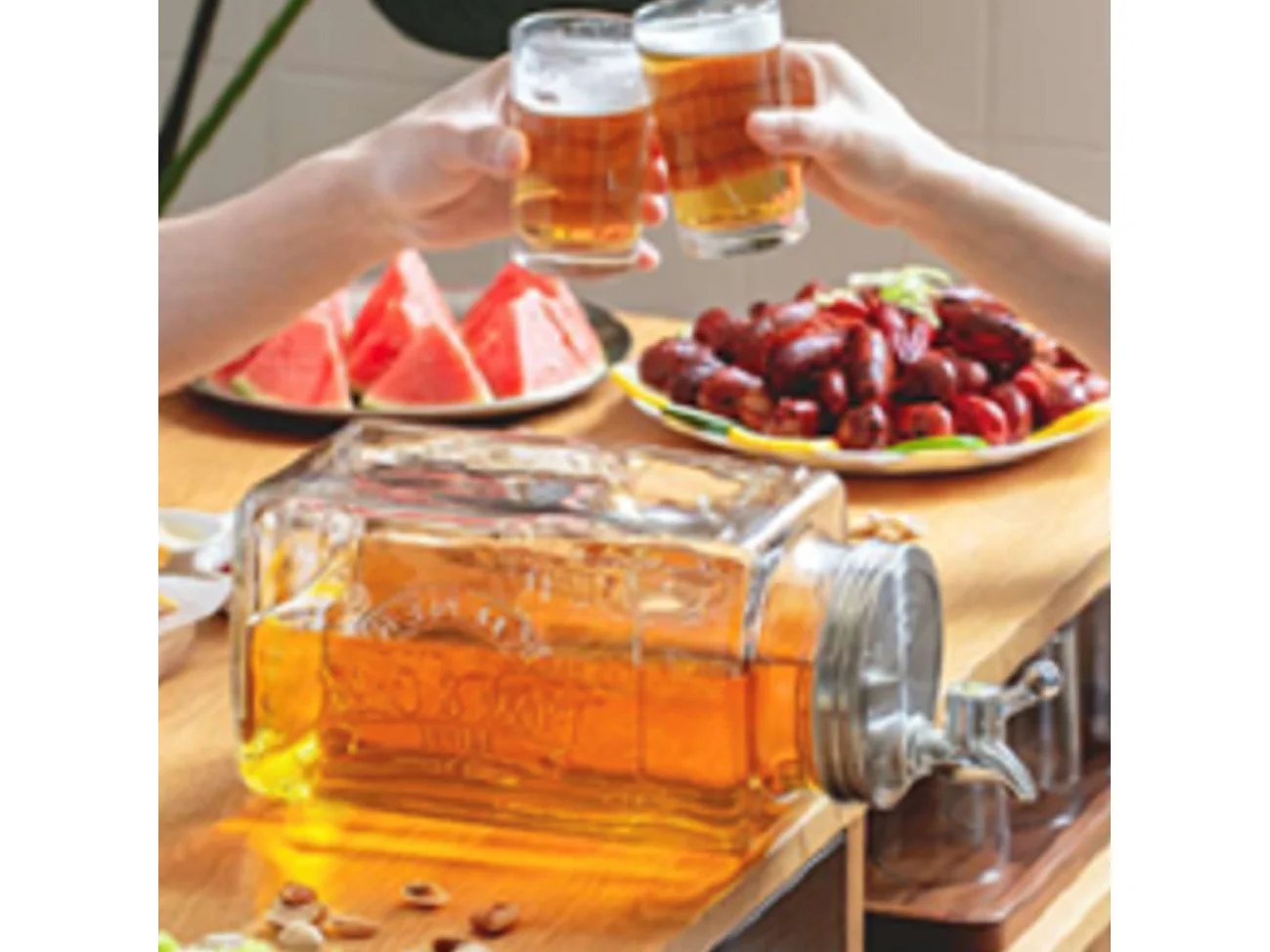 Distributeur de boissons en verre 3L,pot transparent avec robinet en acier inoxydable,récipient à jus limonade glacée avec couvercle