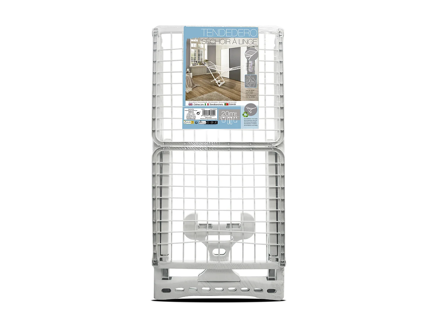 Séche-linge avec ailes, séchoir à linge en résine recyclée à 40 %, étendoir pliable 20 m d'étendage coloris blanc