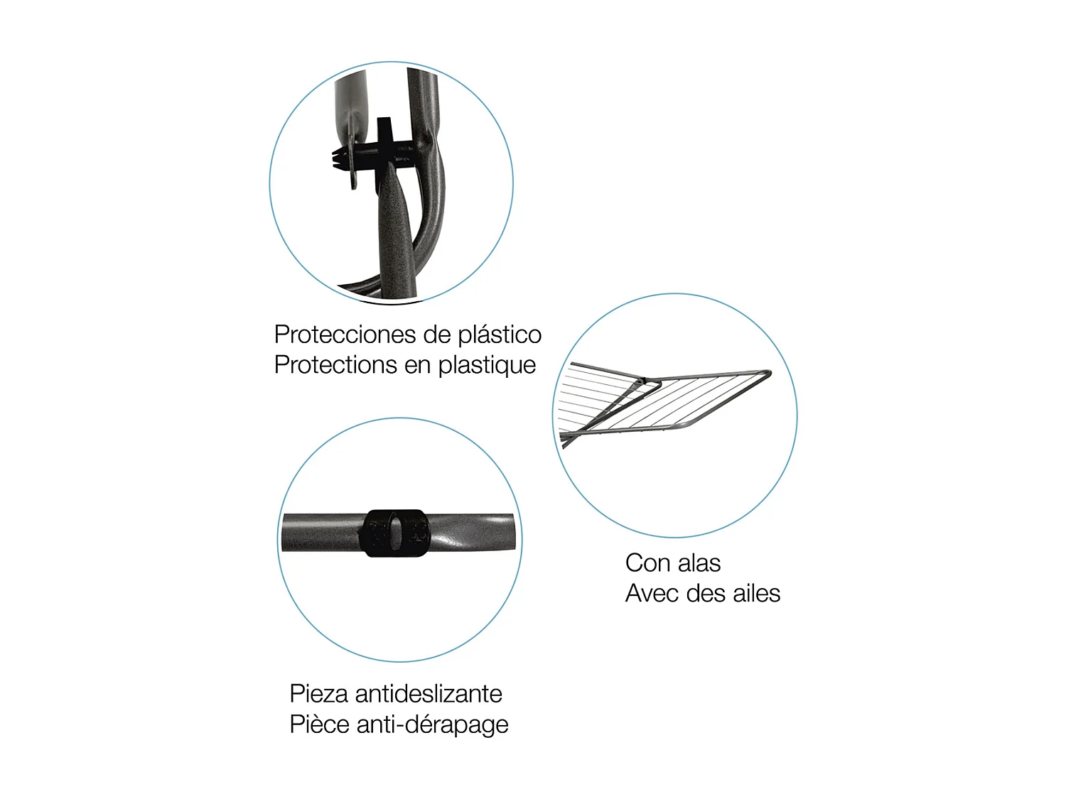 Séche-linge avec ailes, séchoir à linge en métal, étendoir pliable 18 m d'étendage coloris gris