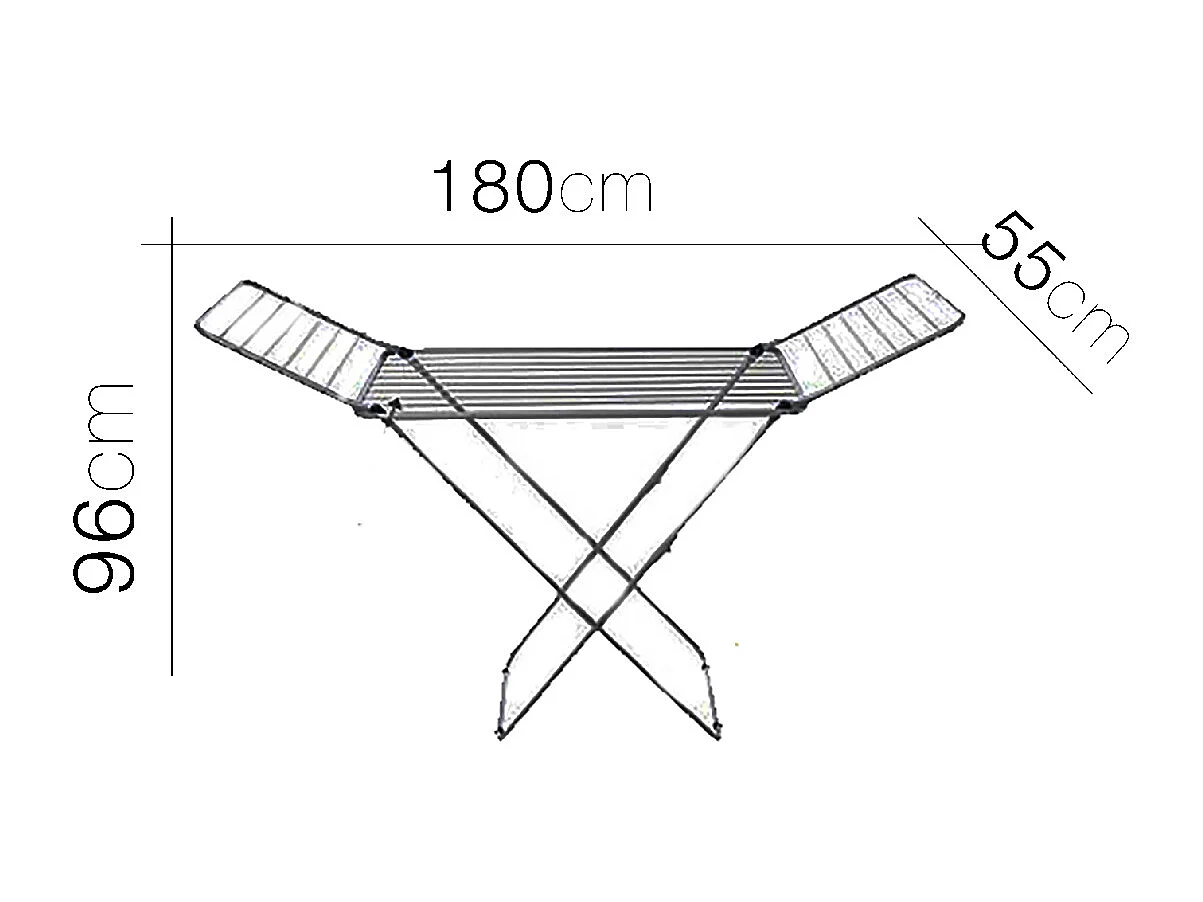Séche-linge avec ailes, séchoir à linge, étendoir pliable 18 m d'étendage coloris gris - Longueur 180 x Profondeur 55 x Hauteur 96 cm