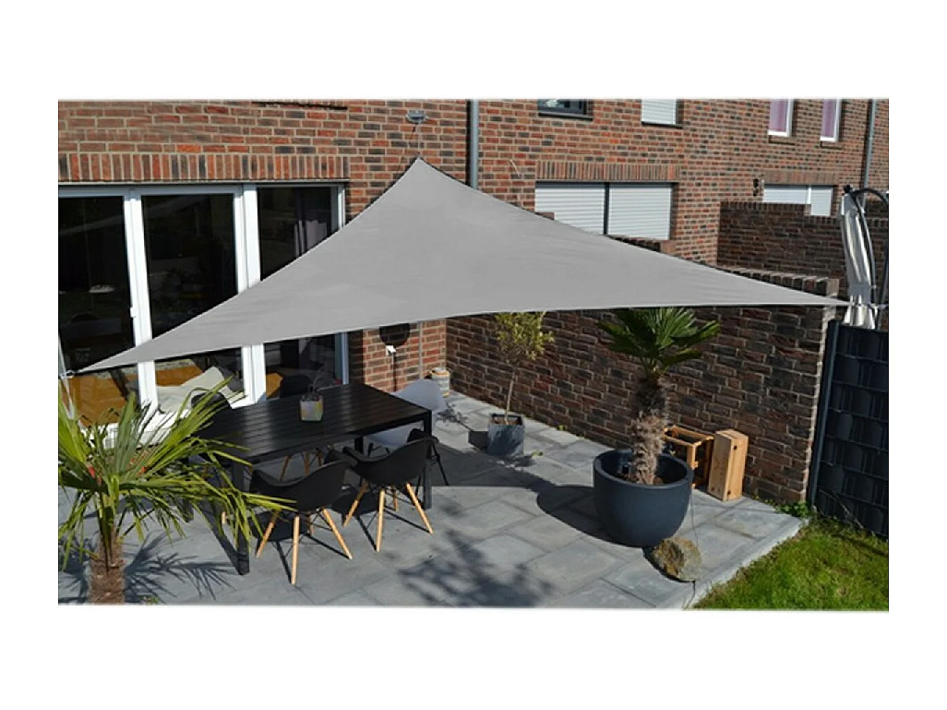 Toile d'ombrage triangulaire + Sac, auvent imperméable d'extérieur, pour terrasse jardin coloris gris - Format 400 x 400 x 400 cm