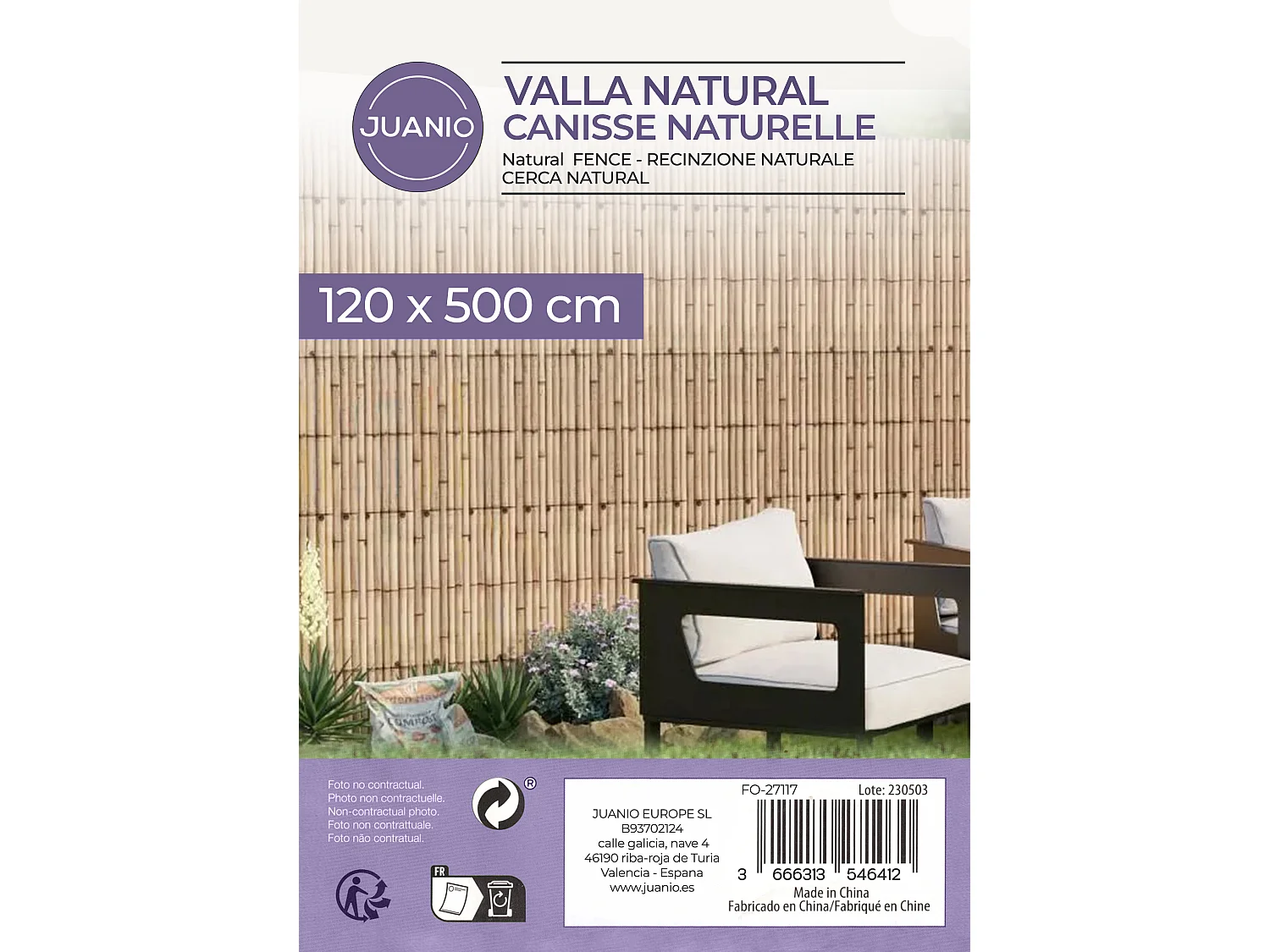 Canisse en bambou, clôture de jardin, couverture de protection contre le vent et le soleil - Longueur 500 x Profondeur 120 cm