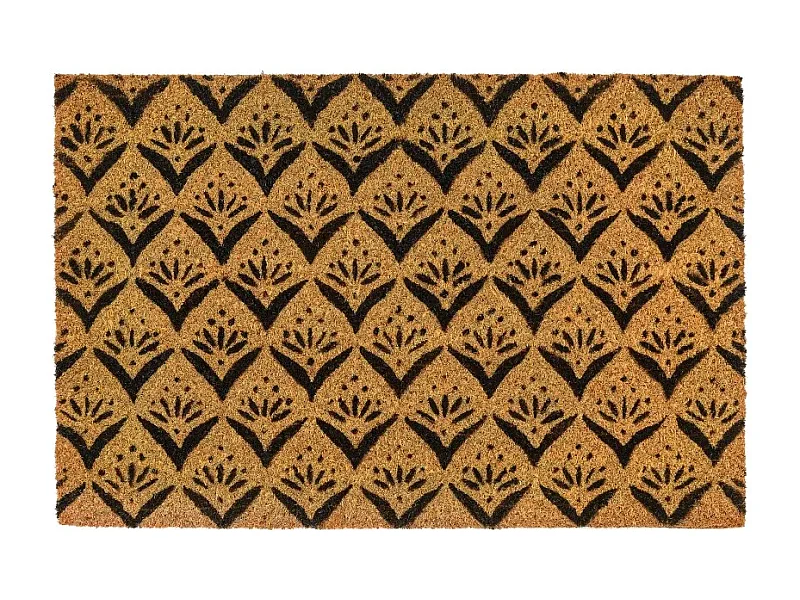 Lot de 2 paillasson, tapis de porte, tapis d'entrée en fibre de coco coloris marron/noir - Longueur 60 x Profondeur 40 x Hauteur 1.5 cm