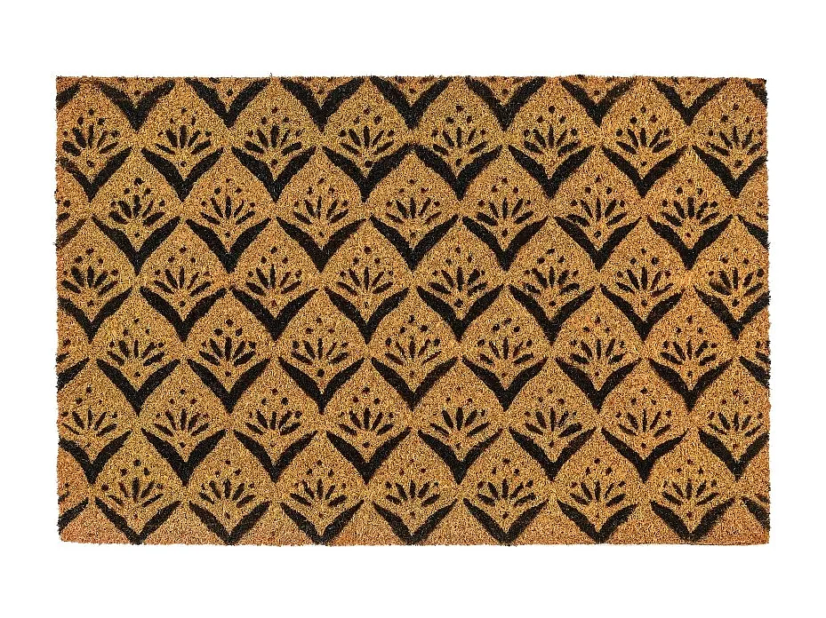 Lot de 2 paillasson, tapis de porte, tapis d'entrée en fibre de coco coloris marron/noir - Longueur 60 x Profondeur 40 x Hauteur 1.5 cm