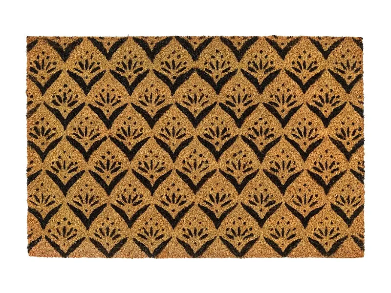 Lot de 2 paillasson, tapis de porte, tapis d'entrée en fibre de coco coloris marron/noir - Longueur 60 x Profondeur 40 x Hauteur 1.5 cm