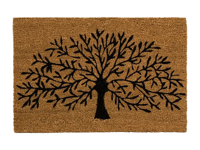 Lot de 2 paillasson, tapis de porte, tapis d'entrée en fibre de coco coloris marron/noir - Longueur 60 x Profondeur 40 x Hauteur 1.5 cm