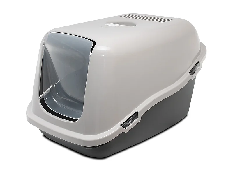 Maison de toilette pour chat, bac à litière avec couvercle coloris gris - Longueur 57 x Profondeur 39 x Hauteur 41 cm