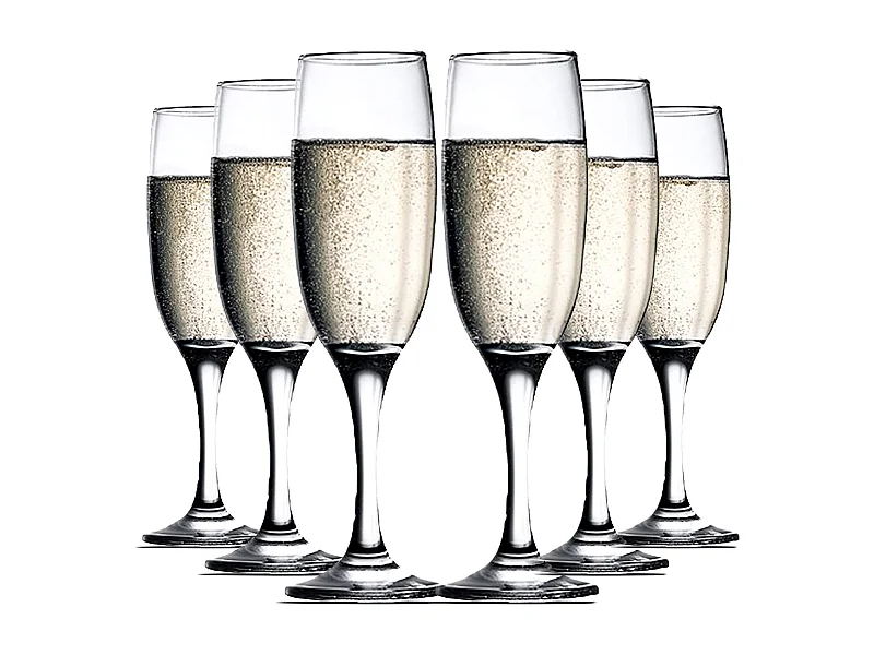 Lot de 6 flutes à champagne, coupe à champagne en verre transparent - 21.5 cl