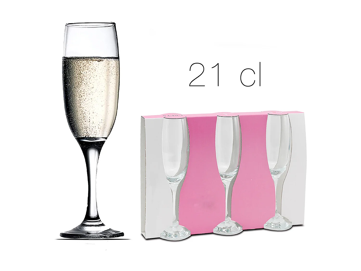 Lot de 6 flutes à champagne, coupe à champagne en verre transparent - 21.5 cl