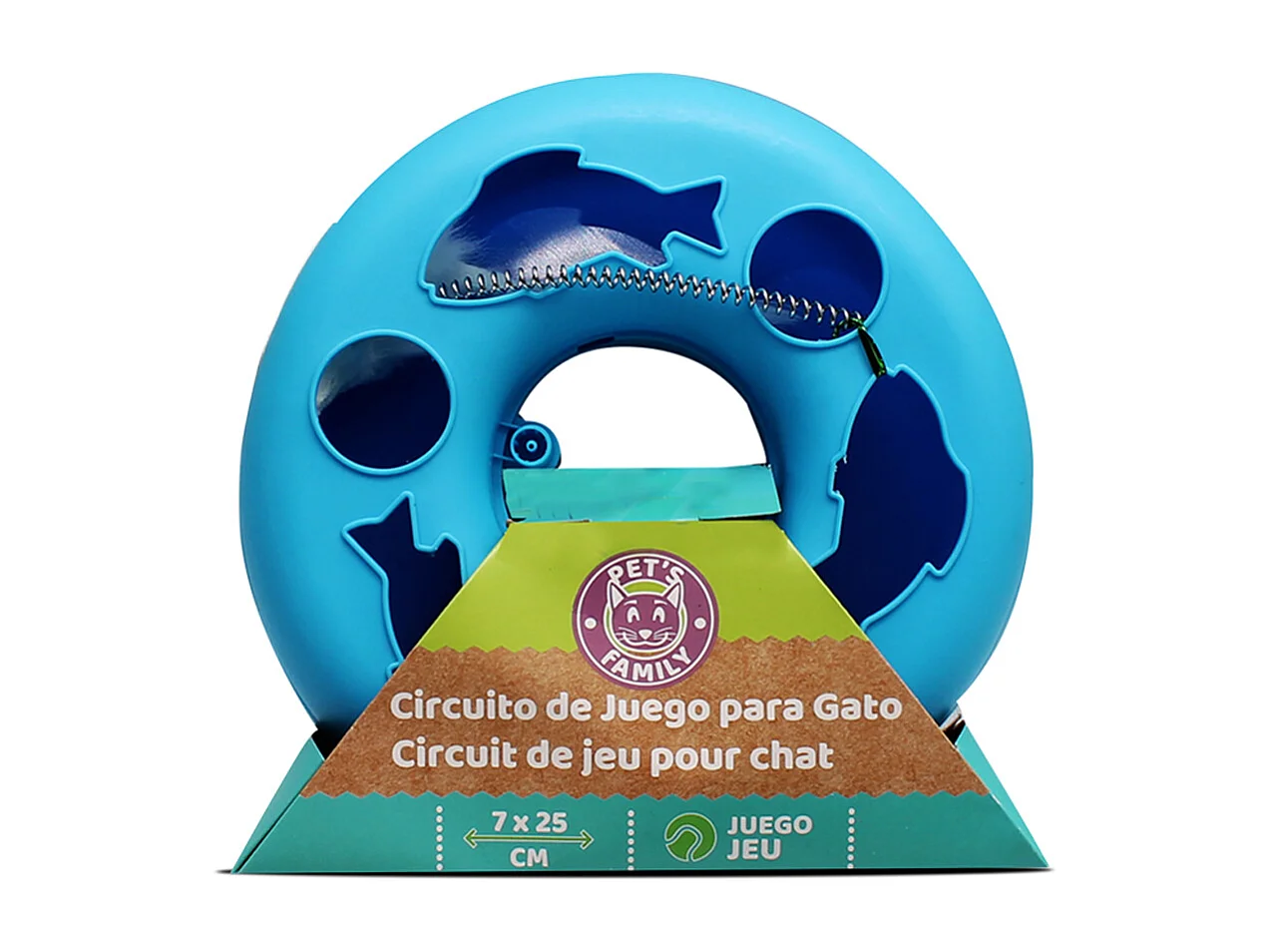 Circuit de jeu pour chat, jouet interactif d'intérieur avec souris et balles pour chat coloris bleu - Diamètre 25 x Hauteur 7 cm