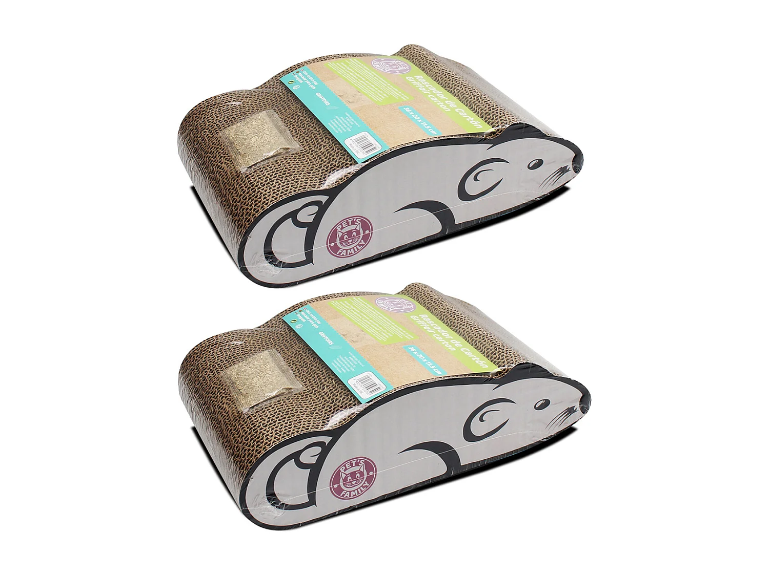 Lot de 2 grattoir à chat en forme souris, griffoir coloris gris - Longueur 36 x Profondeur 20.2 x Hauteur 11.6 cm