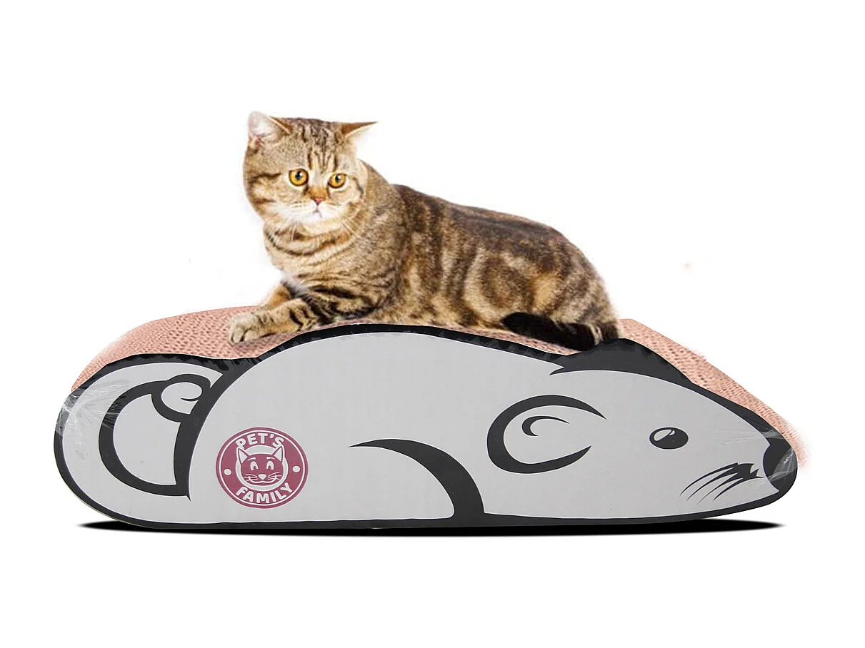 Lot de 2 grattoir à chat en forme souris, griffoir coloris gris - Longueur 36 x Profondeur 20.2 x Hauteur 11.6 cm