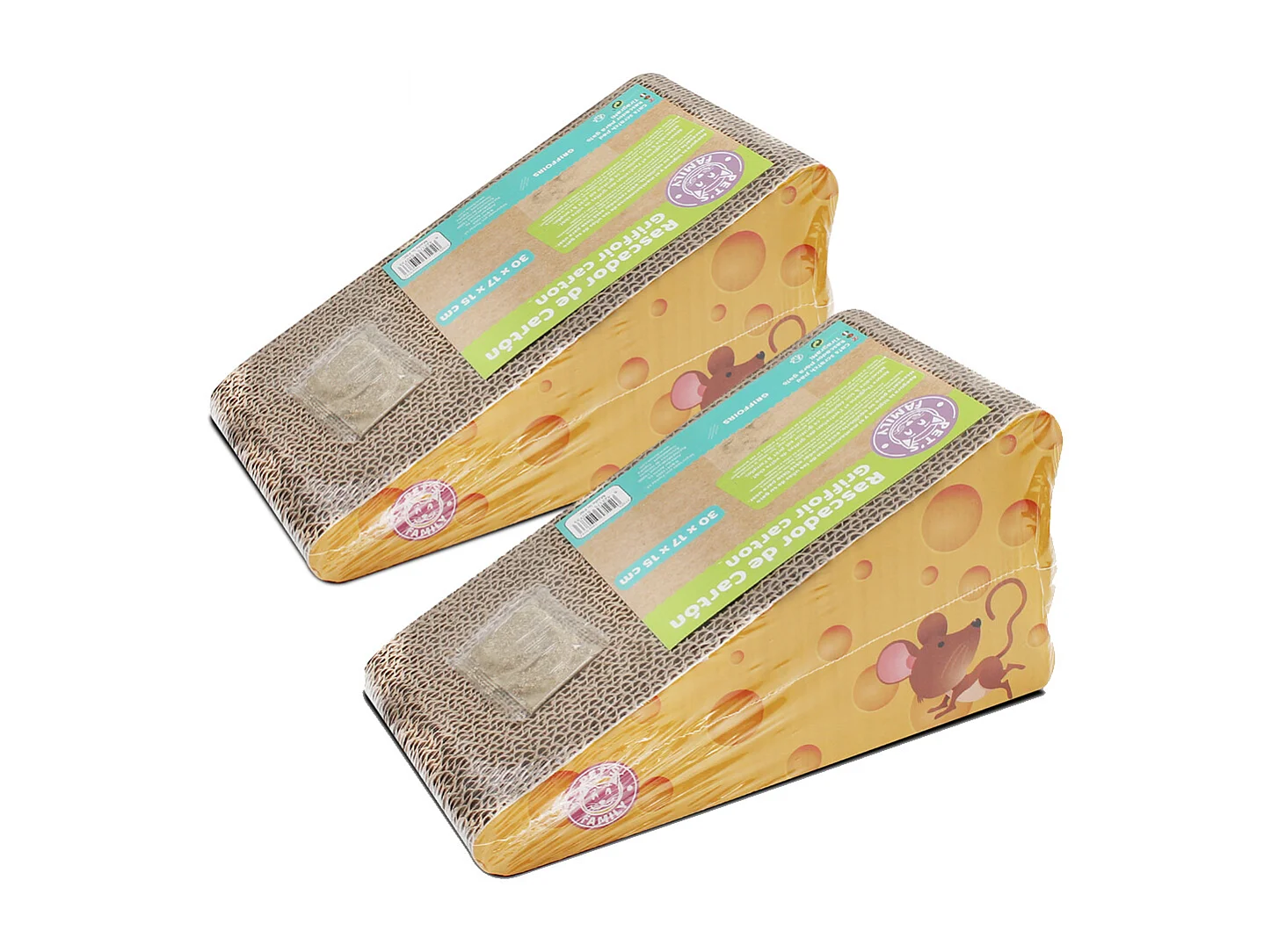 Lot de 2 grattoir à chat en forme de fromage, griffoir coloris gris - Longueur 30 x Profondeur 17 x Hauteur 15 cm