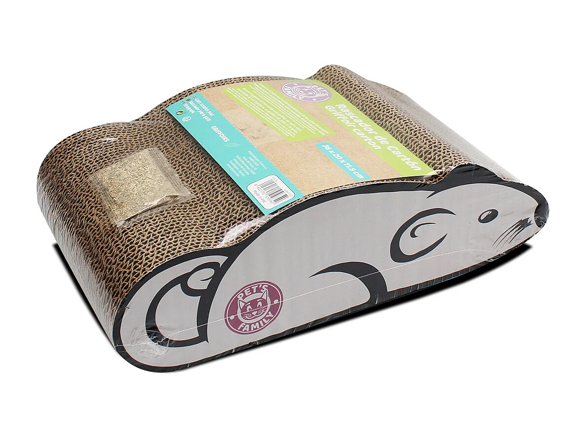 Grattoir à chat en forme souris, griffoir coloris gris - Longueur 36 x Profondeur 20.2 x Hauteur 11.6 cm