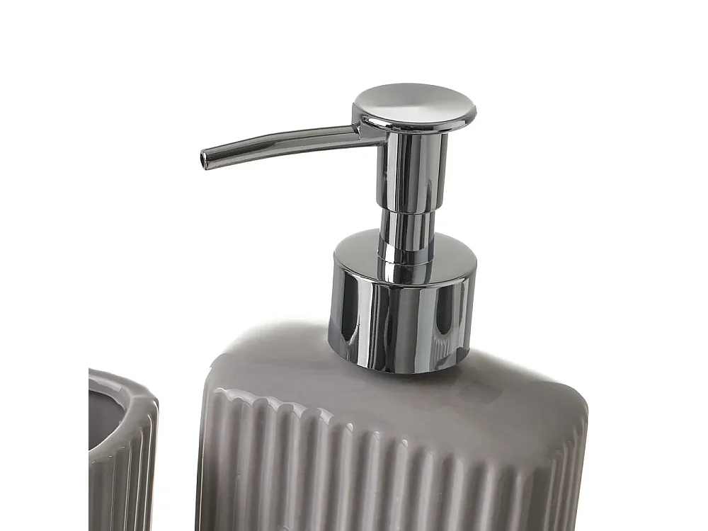 Ensemble d'accessoires salle de bain 4 pièces, set salle de bain avec distributeur de savon en céramique coloris gris