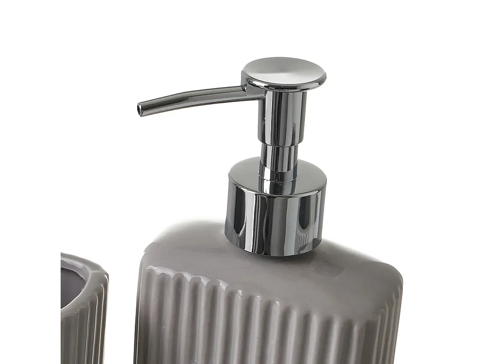 Ensemble d'accessoires salle de bain 4 pièces, set salle de bain avec distributeur de savon en céramique coloris gris