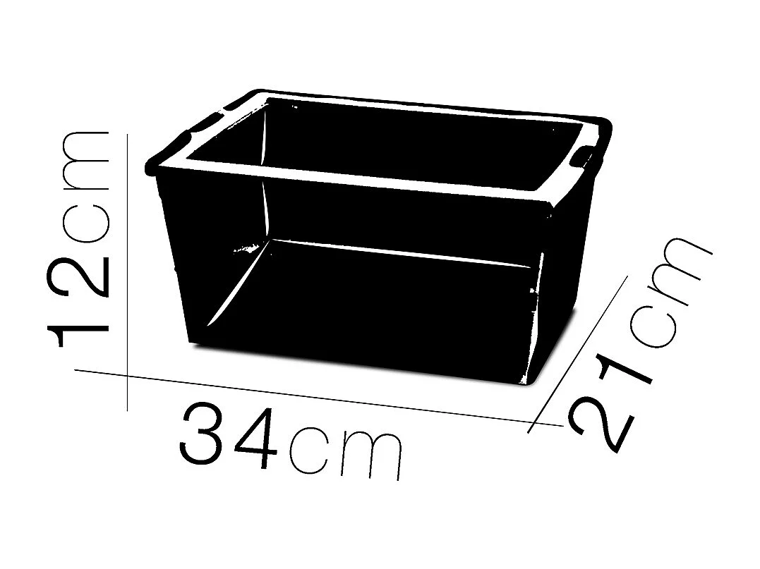 Lot de 12 boîte de rangement hermétique 6 L, caisse de transport avec couvercle solide et clips sur les côtés - Longueur 34 x Profondeur 21 x Hauteur 12 cm