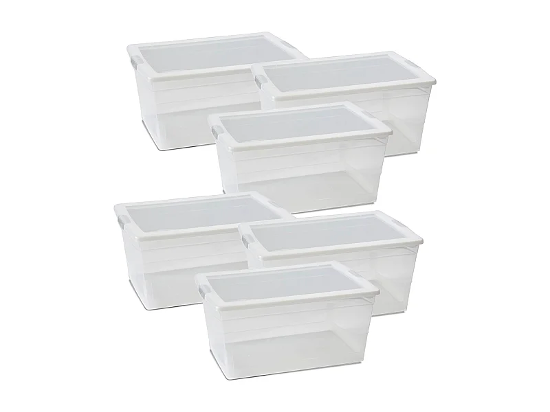 Lot de 12 boîte de rangement hermétique 6 L, caisse de transport avec couvercle solide et clips sur les côtés - Longueur 34 x Profondeur 21 x Hauteur 12 cm