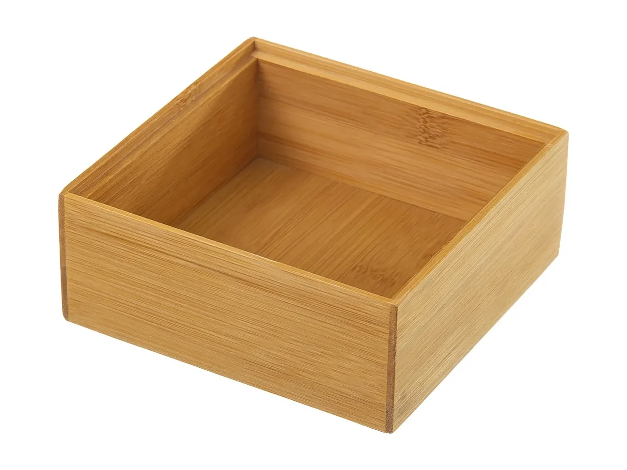 Organisateur de rangement, boîte de rangement carrée en bambou naturel - Longueur 15 x Profondeur 15 x Hauteur 6.5 cm