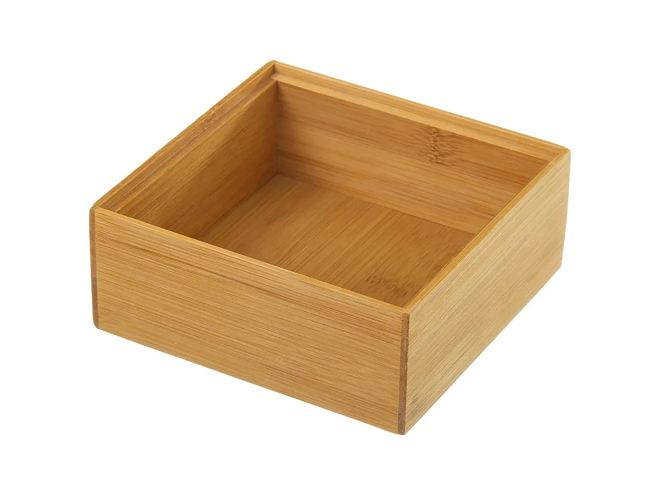 Organisateur de rangement, boîte de rangement carrée en bambou naturel - Longueur 15 x Profondeur 15 x Hauteur 6.5 cm