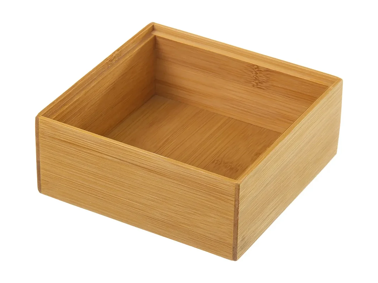 Organisateur de rangement, boîte de rangement carrée en bambou naturel - Longueur 15 x Profondeur 15 x Hauteur 6.5 cm