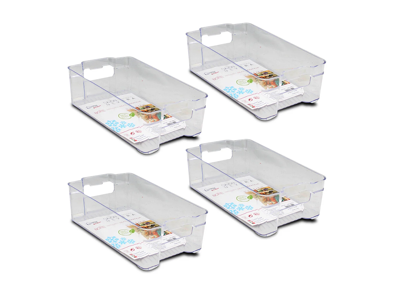 Lot de 4 boîte de rangement pour réfrigérateur, bac de rangement avec poignées - Longueur 31.5 x Profondeur 15.8 x Hauteur 8.7 cm