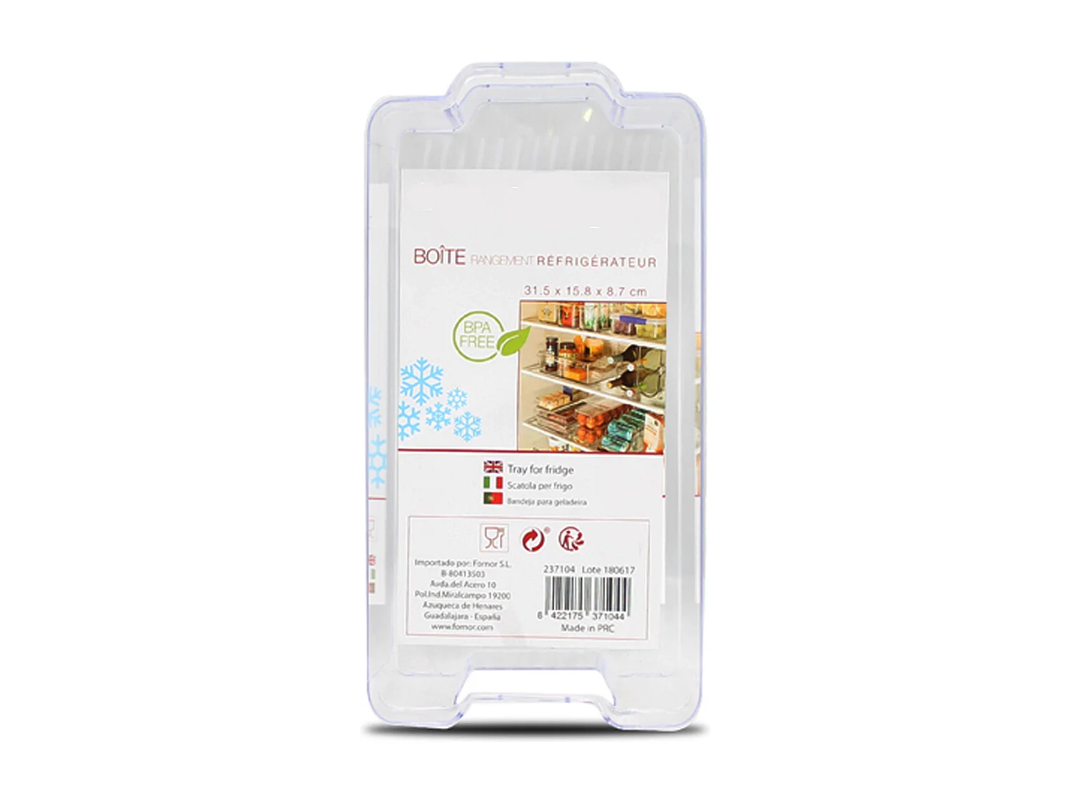 Lot de 4 boîte de rangement pour réfrigérateur, bac de rangement avec poignées - Longueur 31.5 x Profondeur 15.8 x Hauteur 8.7 cm
