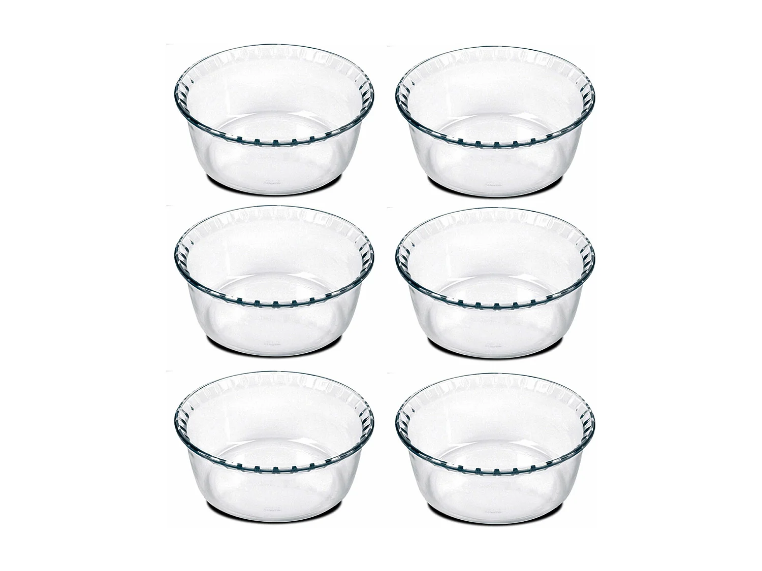 Lot de 6 moule soufflé rond, moule en verre fileté, plateau réfractaire, plat à four moule de cuisson, capacité 700 ml - Diamètre 15.1 x Hauteur 5.9 cm