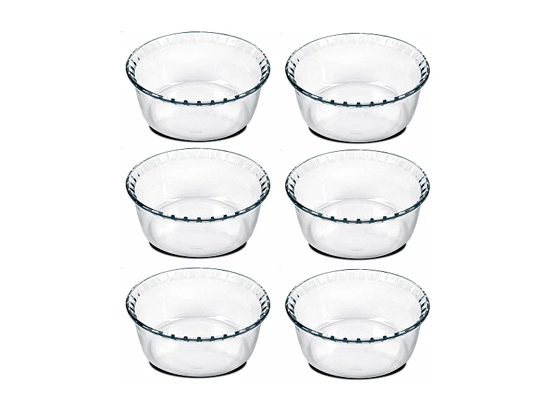 Lot de 6 moule soufflé rond, moule en verre fileté, plateau réfractaire, plat à four moule de cuisson, capacité 700 ml - Diamètre 15.1 x Hauteur 5.9 cm