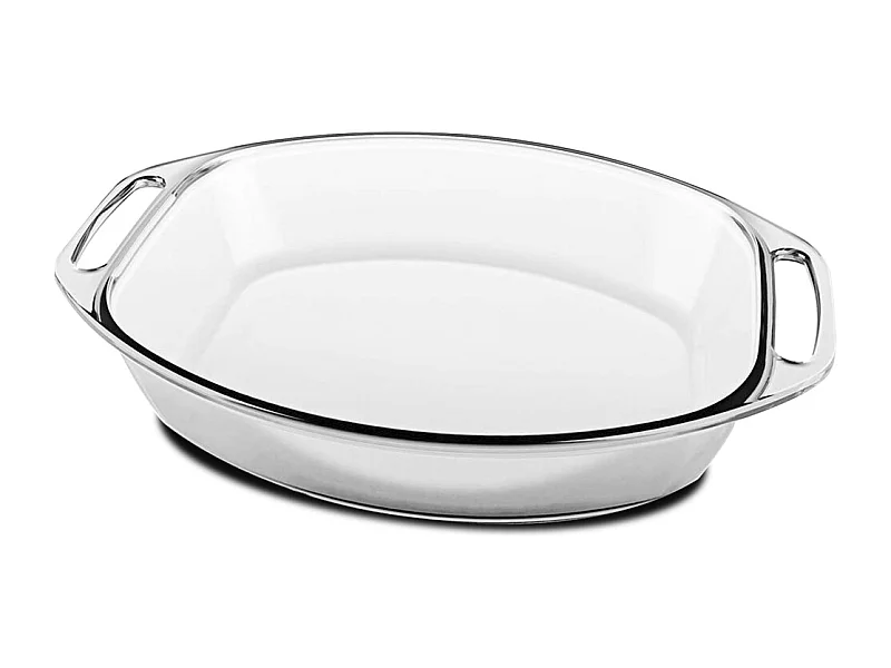 Plat à four oval avec anses, moule de cuisson en verre, capacité 4.2 L - Longueur 40.5 x Profondeur 27.5 x Hauteur 7 cm