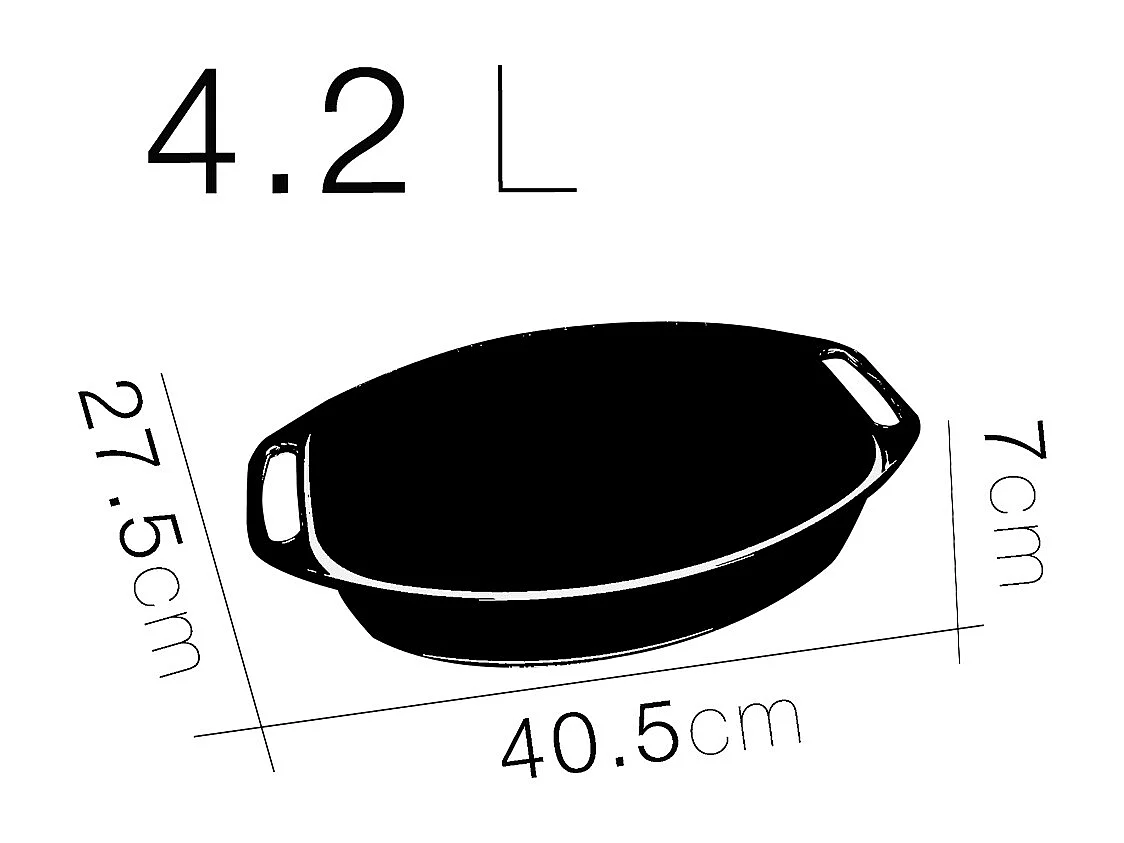 Plat à four oval avec anses, moule de cuisson en verre, capacité 4.2 L - Longueur 40.5 x Profondeur 27.5 x Hauteur 7 cm