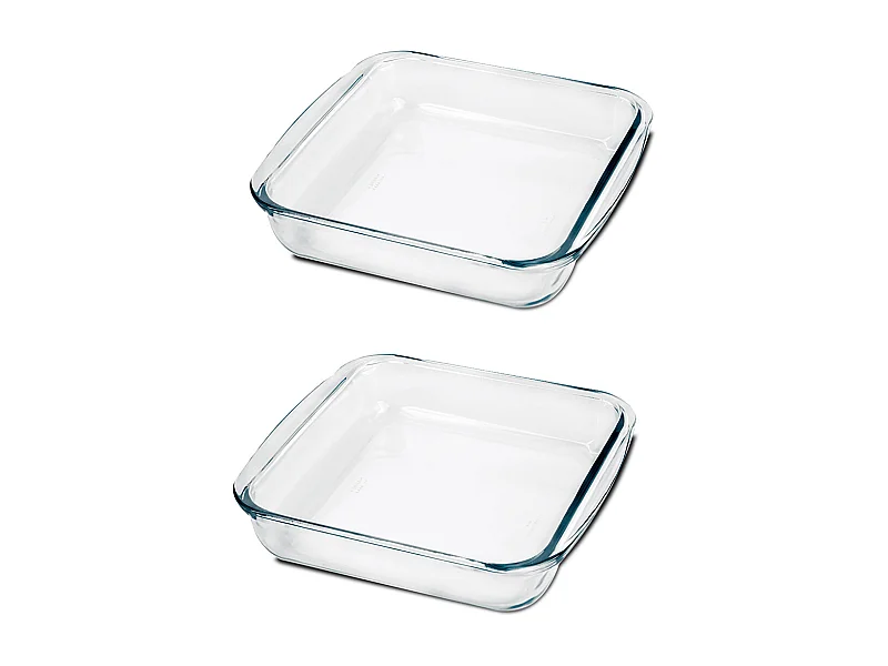 Lot de 2 plat à four carré, moule de cuisson en verre, capacité 1.1 L - Longueur 20.5 x Profondeur 18.2 x Hauteur 5 cm