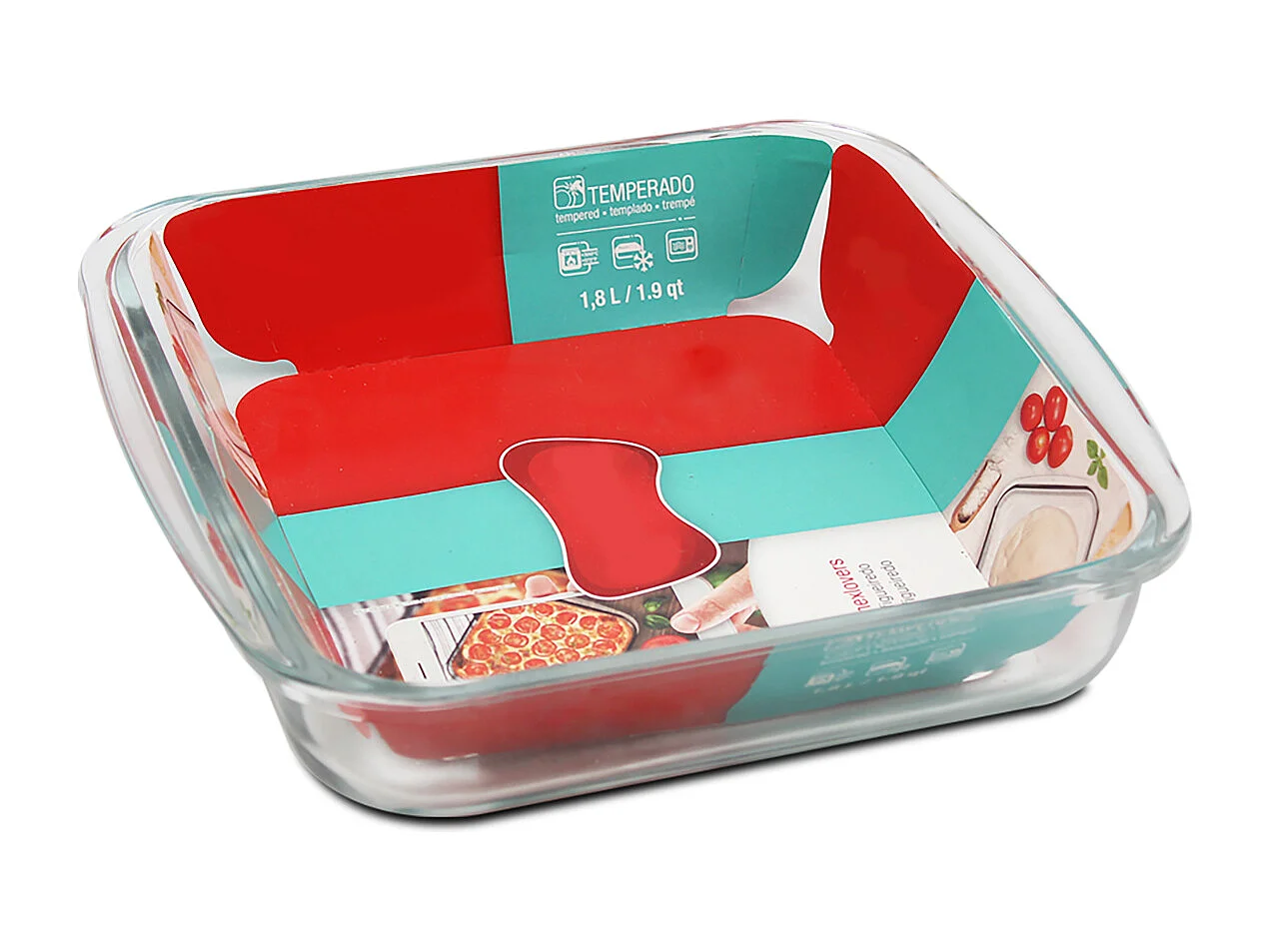 Plat à four carré, plat à tarte, moule de cuisson en verre, capacité 1.8 L - Longueur 24.8 x Profondeur 22.2 x Hauteur 5.2 cm