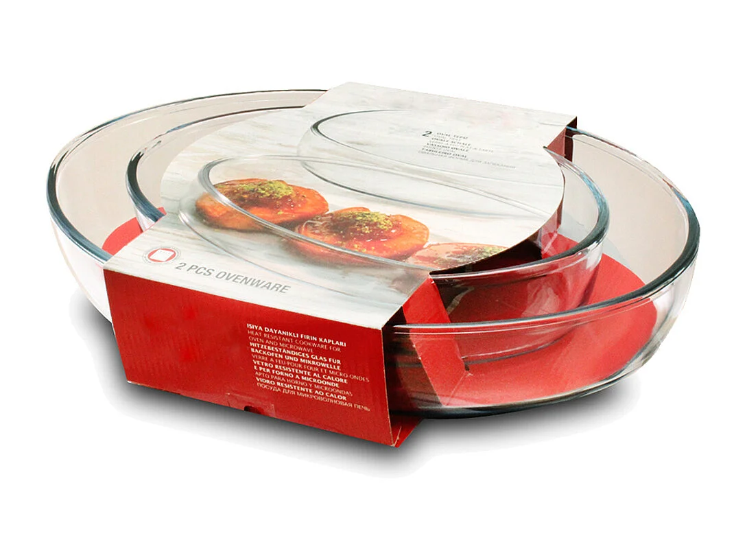 Lot de 2 plats à four moule de cuisson en verre forme oval - Longueur 35 x Profondeur 24 cm / Longueur 26 x Profondeur 18 cm