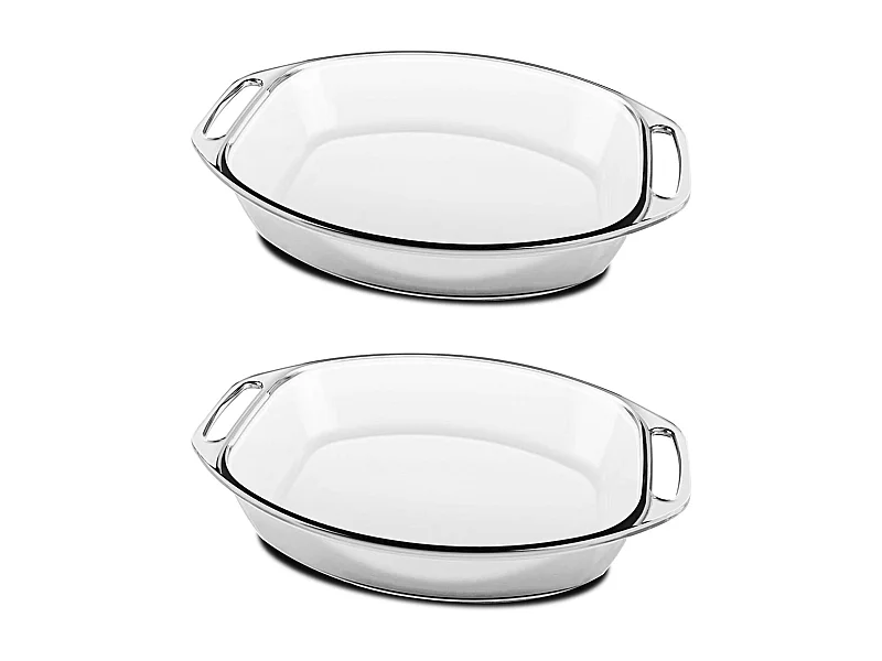 Lot de 2 plat à four oval avec anses, moule de cuisson en verre, capacité 3.2 L - Longueur 35.8 x Profondeur 24.2 x Hauteur 7 cm