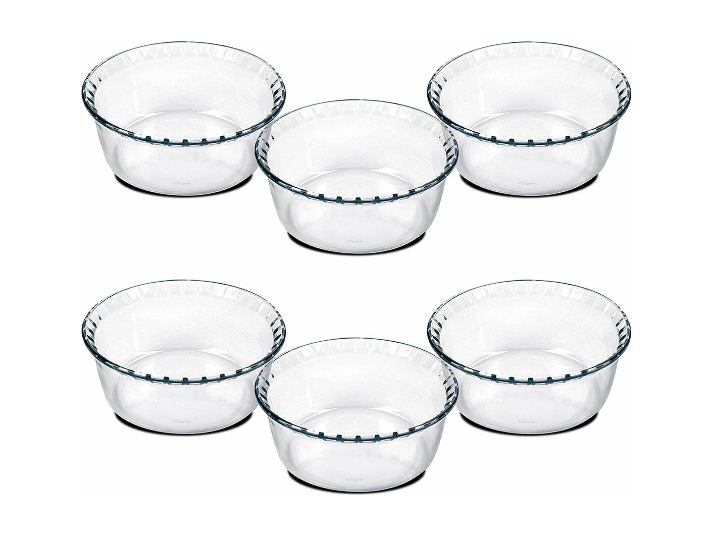 Lot de 6 moule soufflé rond, moule en verre fileté, plateau réfractaire, plat à four moule de cuisson, capacité 1.4 L - Diamètre 18 x Hauteur 8.2 cm
