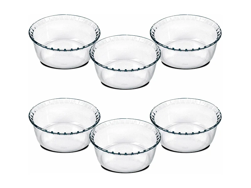 Lot de 6 moule soufflé rond, moule en verre fileté, plateau réfractaire, plat à four moule de cuisson, capacité 1.4 L - Diamètre 18 x Hauteur 8.2 cm