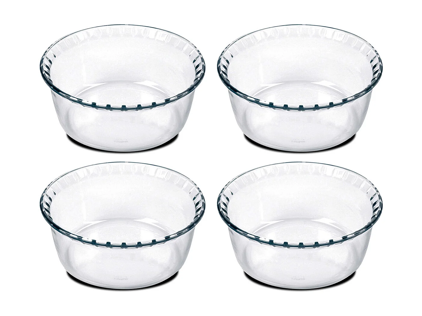 Lot de 4 moule soufflé rond, moule en verre fileté, plateau réfractaire, plat à four moule de cuisson, capacité 2.4 L - Diamètre 21.5 x Hauteur 9.8 cm