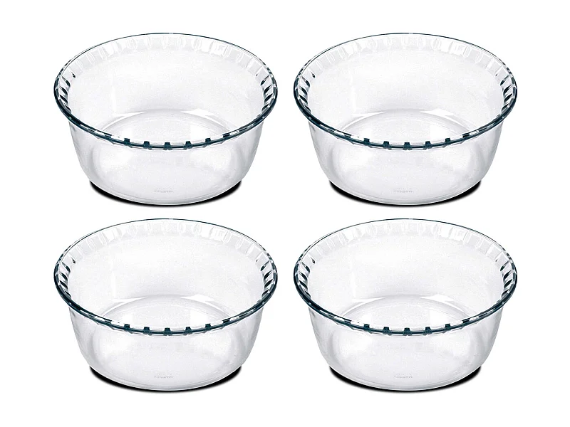 Lot de 4 moule soufflé rond, moule en verre fileté, plateau réfractaire, plat à four moule de cuisson, capacité 2.4 L - Diamètre 21.5 x Hauteur 9.8 cm
