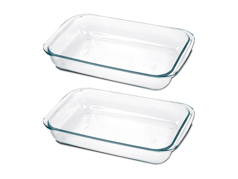 Lot de 2 plateau à four rectangulaire, Plat à gratin, moule de cuisson en verre, capacité 1.6 L - Longueur 29.7 x Profondeur 17.8 x Hauteur 5.1 cm
