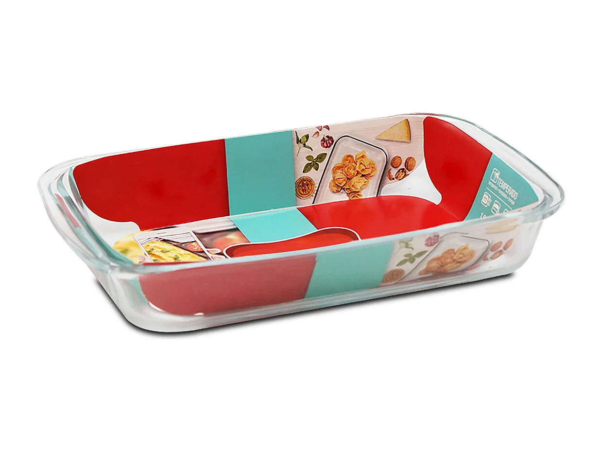 Lot de 2 plateau à four rectangulaire, Plat à gratin, moule de cuisson en verre, capacité 1.6 L - Longueur 29.7 x Profondeur 17.8 x Hauteur 5.1 cm