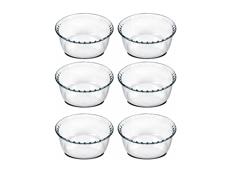Lot de 6 moule soufflé rond, moule en verre fileté, plateau réfractaire, plat à four moule de cuisson, capacité 2.4 L - Diamètre 21.5 x Hauteur 9.8 cm
