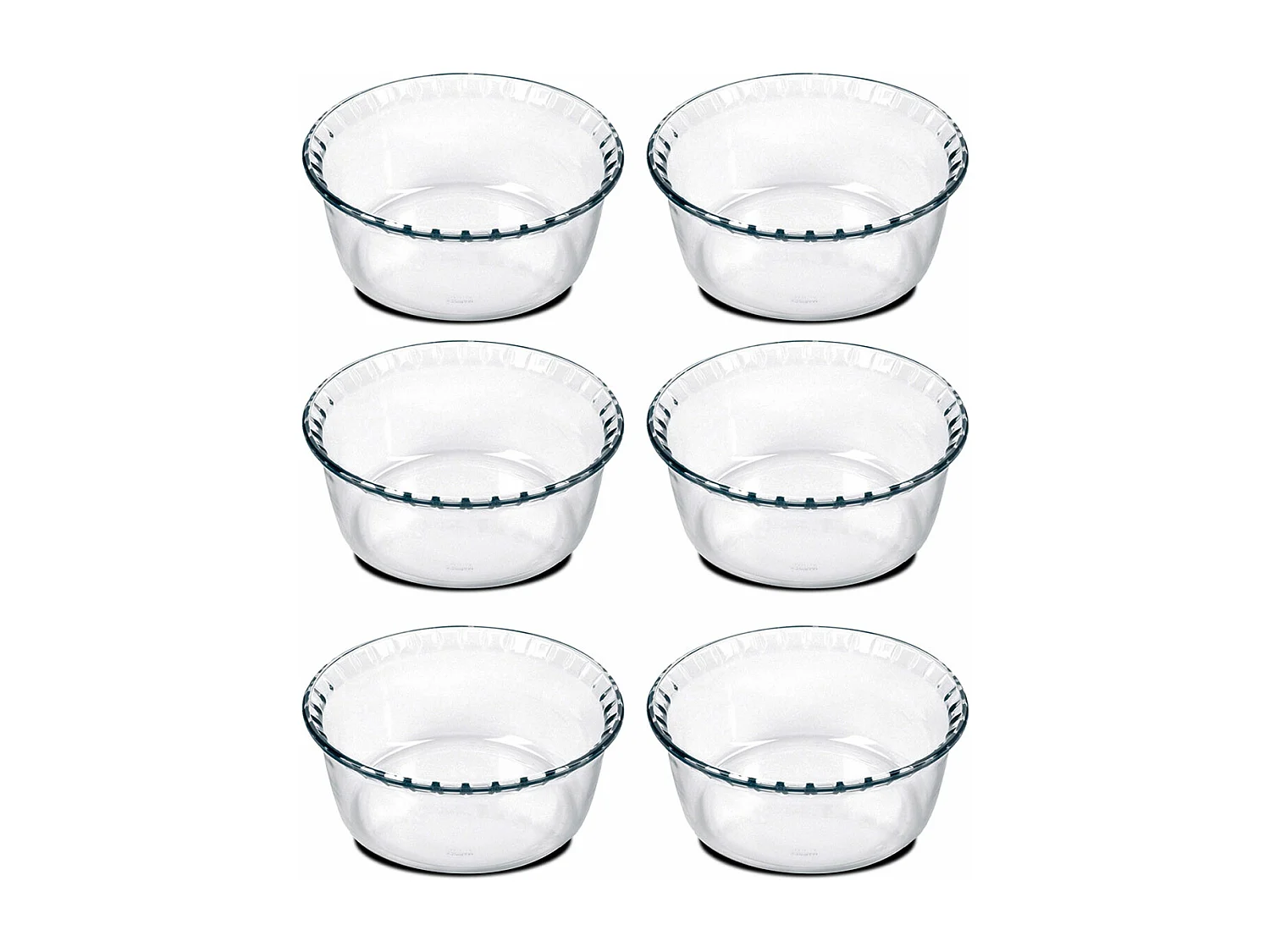 Lot de 6 moule soufflé rond, moule en verre fileté, plateau réfractaire, plat à four moule de cuisson, capacité 2.4 L - Diamètre 21.5 x Hauteur 9.8 cm