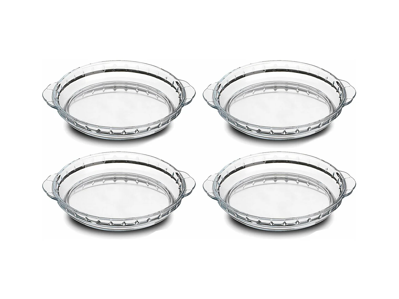 Lot de 4 moule en verre fileté, plateau réfractaire rond avec poignées latérales, plat à four moule de cuisson, capacité 700 ml - Longueur 23 x Profondeur 20 x Hauteur 3 cm