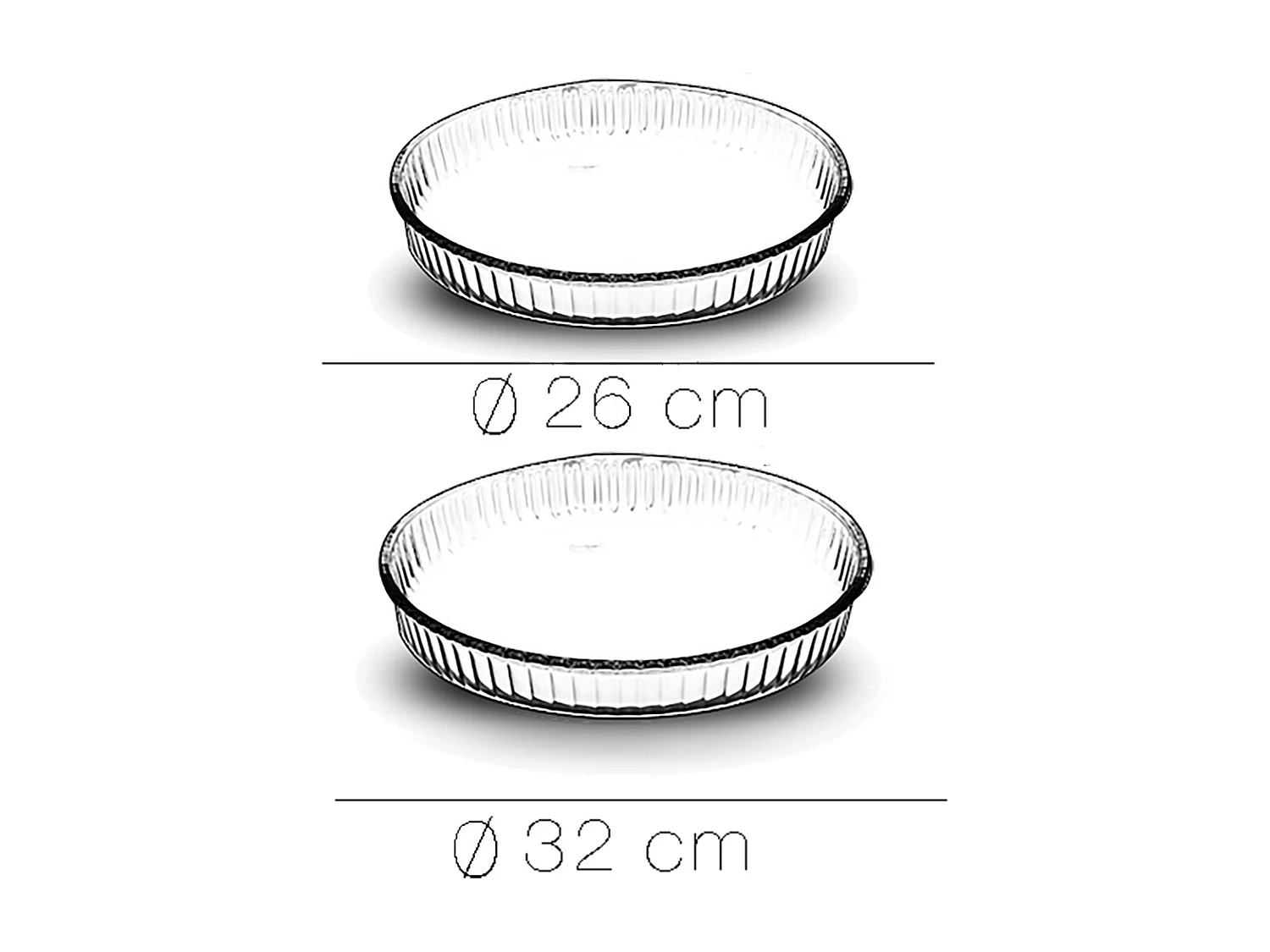 Lot de 2 plats à tarte plat à four polyvalent en verre forme ronde transparent - Diamètre 32/26 cm
