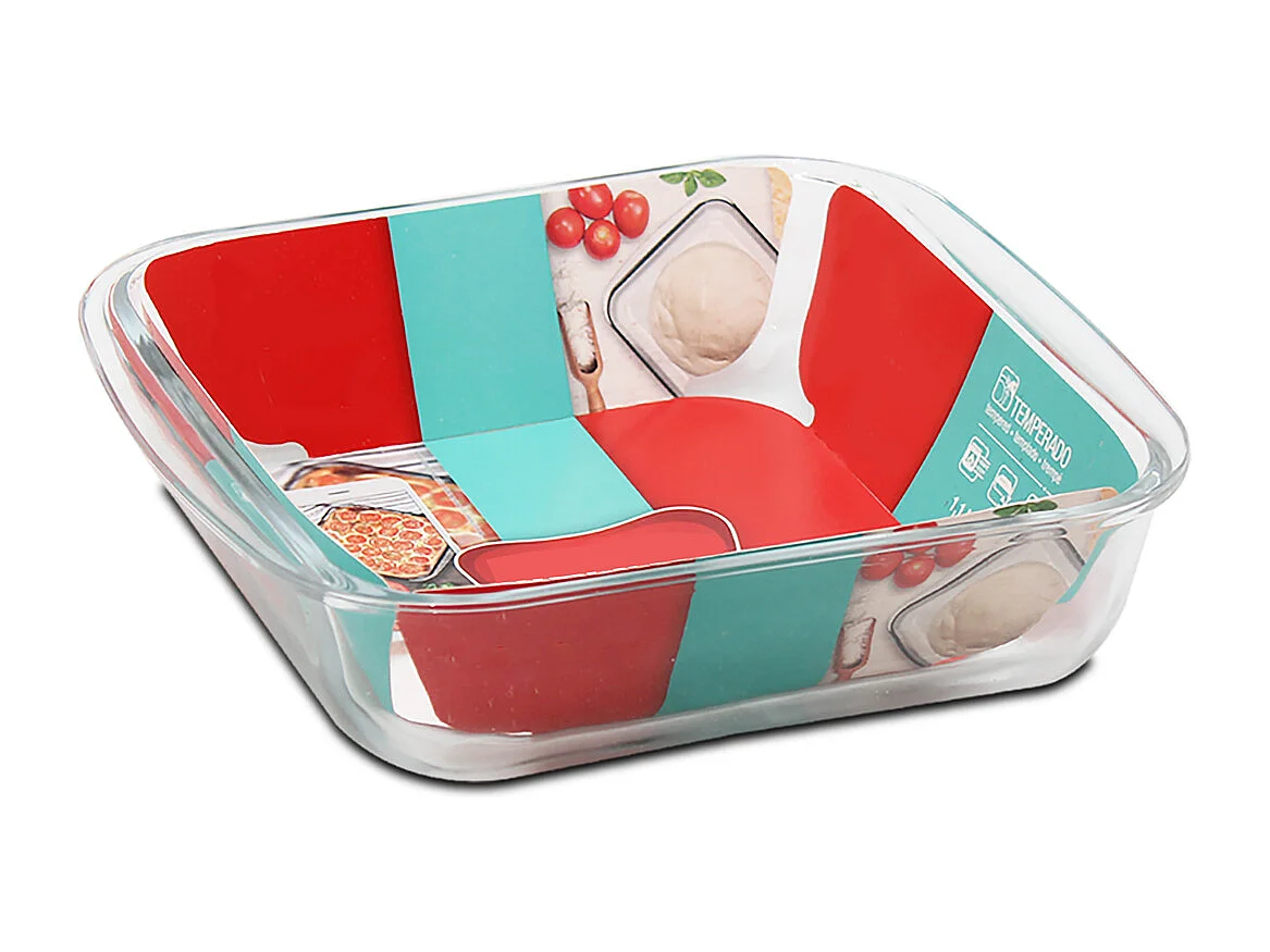 Plat à four carré, moule de cuisson en verre, capacité 1.1 L - Longueur 20.5 x Profondeur 18.2 x Hauteur 5 cm