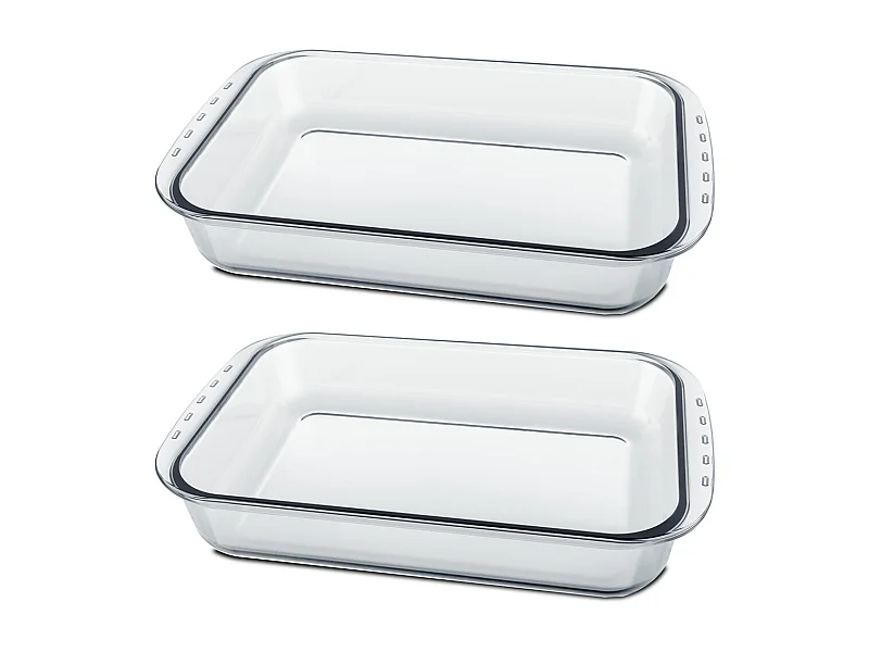 Lot de 2 plateau à four rectangulaire, Plat à gratin, moule de cuisson en verre, capacité 3.7 L - Longueur 36 x Profondeur 22 x Hauteur 7 cm